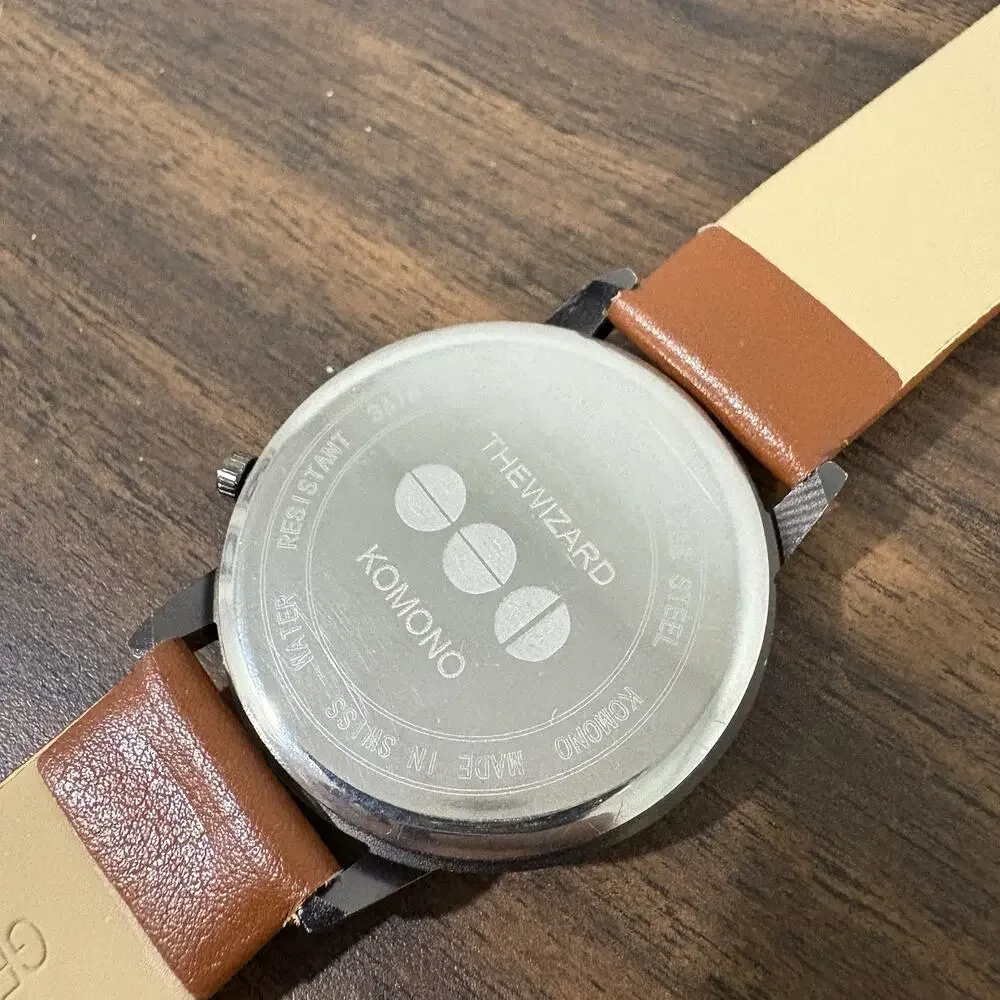 Komono The‎ Wizard Watch Black Grey Tan Leather Band Water Resistant Stainless